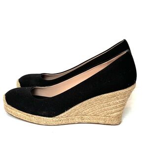 J Crew Seville black canvas Espadrille Wedge Pumps, Shoes size 8